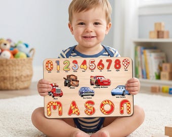 Personalized Disney Cars Name Puzzle, Lightning McQueen Wooden Puzzle, Custom Kids Name Toy, Mickey Toddler Puzzle, Birthday Gift