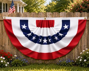 Patriotic Bunting Flag, 4th of July Porch Decor, Americana Fence Banner, USA Outdoor Patriotic Bunting