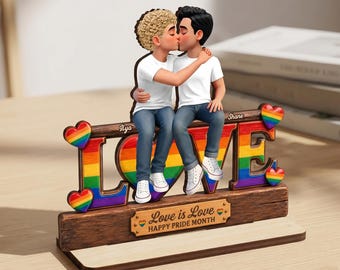 Personalized Pride Month LOVE Sign, Custom LGBTQ Couple Wooden Decor, Love Is Love Rainbow Gift, Anniversary Pride Shelf Decor