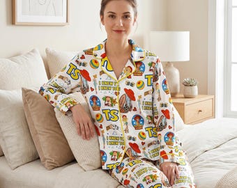 Toy Story 5 Pajama Set, I Knew It Satin Pajamas, Western Cowgirl Movie Night PJs, Friendship Pop Fan Short Sleeve Sleepwear