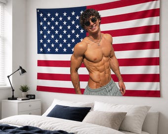 Personalized American Flag Tapestry, Custom Photo Wall Hanging, Custom Image Flag, Bedroom Decor, Dorm Room Decor, Gift for Him Teen