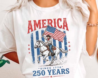 America 250 Years Shirt Comfort Colors, Patriotic Cowboy Flag Graphic Tee, Vintage USA 1776 2026 Anniversary Shirt, Western Americana Gift