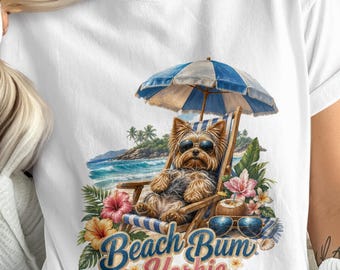 Beach Bum Yorkie Sublimation PNG, Tropical Summer Dog Design, Funny Yorkshire Terrier Print, Digital Download File