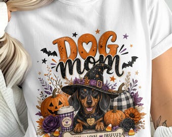 Halloween Dog Mom Dachshund Witch Hat PNG, Fall Sublimation Digital Download 4096x4096 Spooky Weiner Dog Mama Design