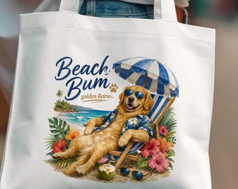 Golden Retriever Beach Bum PNG Design numérique vacances d'été chien Sublimation, clipart Hawaiian Retriever, amoureux des animaux de compagnie téléchargement immédiat