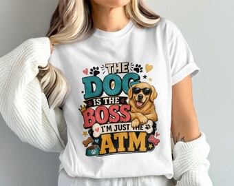 Divertente design PNG per sublimazione con Golden Retriever e il capo del bancomat dei cani, umorismo per mamme e papà di cani, download digitale per magliette e tazze