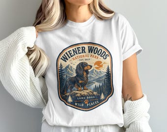 Wiener Woods National Park Dachshund PNG, Vintage Dog Lover Sublimation Digital Download, Outdoor Pet Art, Long Dogs Wild Places Design