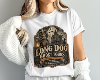 Long Dog Ghost Tours Dachshund Halloween PNG, Spooky Haunted House Wiener Dog Sublimation Digital Download, Gothic Dog Art Vintage Decor