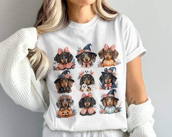 Dachshund Halloween Sublimation PNG, Cute Wiener Dog Clipart Bundle, Witch Ghost Doxie Fall Autumn Digital Download, 4096x4096 PNG