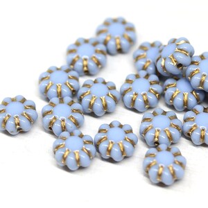 9mm blue daisy flower beads, Golden inlays, czech glass floral beads 20Pc - 1596