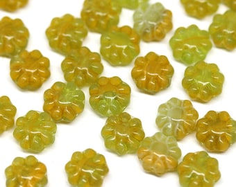 Czech Glass Flower Beads: Yellow Green Flat Daisy, 9mm (30Pc)