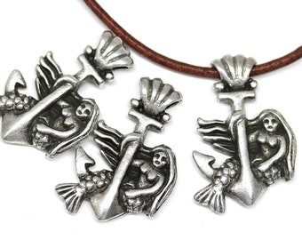 4pc Antique silver Mermaid charm pendant, Mermaid on anchor, nautical jewelry making - F379