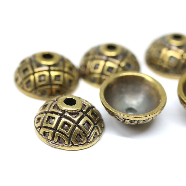 6pc Antique brass 18mm bead caps, Greek metal casting extra large ornament bead caps, jewelry findings - 2734