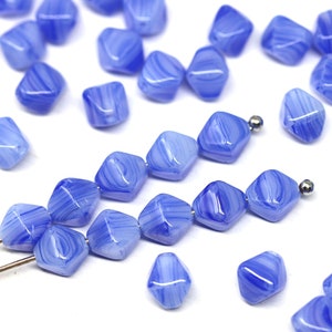 6mm Blue bicone beads, Mixed color czech glass pressed beads, 50Pc - 1613