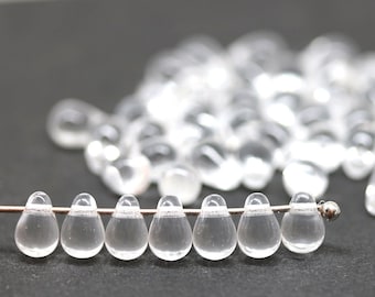Tiny crystal clear teardrops Czech glass pressed drops 4x6mm - 50pc - 5686
