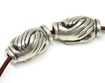 Antique Silver Shaking Hands Beads: Greek Metal Casting (2Pc)