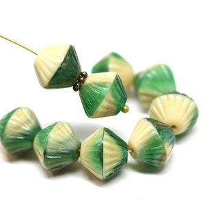 11mm Green beige czech glass bicone beads, mixed color large bicone beads 10pc - 0239