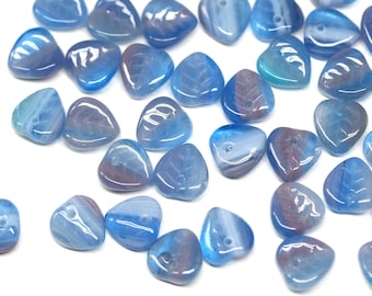 Blue pink glass leaf beads, Heart shaped triangle leaf, Czech glass small leaves petals 50pc - 0415