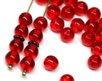 Transparent red 6mm czech glass round beads, druk pressed beads spacers 40Pc - 1747