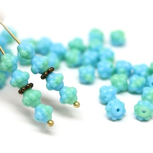 70pc Blue green fancy bicone beads, 6mm Czech glass beads for jewelry making - 0204
