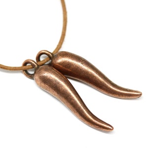 Long pepper pendant bead, Antique copper pepper charm for jewelry making, for leather cord, 2pc 2430 image 1