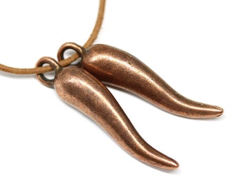 Long pepper pendant bead, Antique copper pepper charm for jewelry making, for leather cord, 2pc - 2430