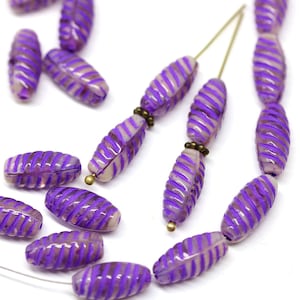 Violet Purple Czech Glass Beads: Carved Barrel Beads (25pc, 14x7mm)