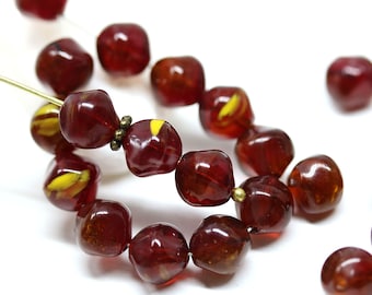 8mm Dark brown red mixed color beads, Dark red Czech glass baroque chunky orhanic shape beads, 40Pc - 0701