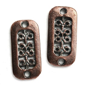 Rectangle de cuivre antique deux connecteurs de trous Ornement métal coulée patine découvertes charmes rectangulaires 2Pc 2102 image 1