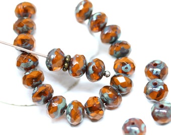 12Pc 1809 Black rondelle bead Black czech glass beads Dark Gold luster 6x8mm gemstone cut fire polished rondels