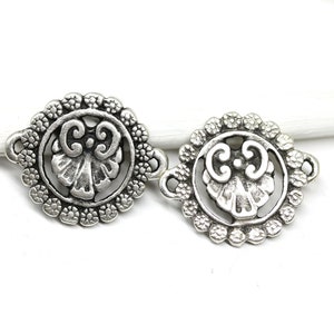 Antiker silberner runder Armbandverbinder, 22 mm runder Ornament-Halskettenverbinder, schwarze Patina griechischer Metallguss 2Pc - 2276