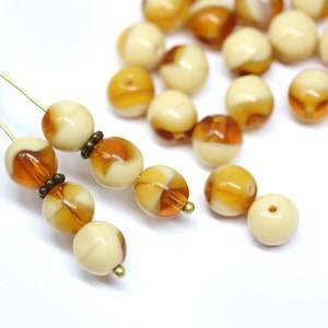 Contas redondas de 8 mm de topázio bege marrom misto, vidro tcheco prensado, 30 peças - 2226