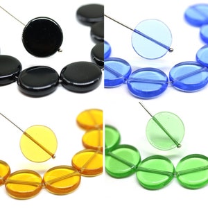 17mm Large coin beads black round tablet shape bead blue green yellow glass beads - 8Pc