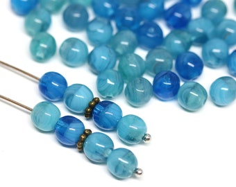 6mm Blue czech glass round druk pressed beads spacers 50Pc - 1664