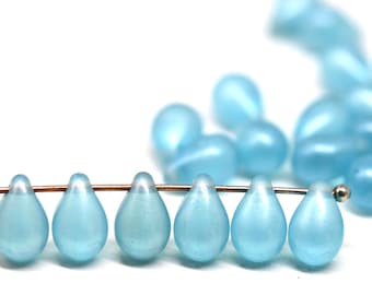 Perline a goccia in vetro ceco blu ghiaccio: Luster Drop, 6 x 9 mm, 40 pezzi