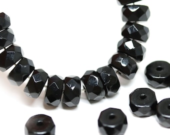 6x3mm Black fire polished rondelle beads, Czech glass rondels faceted spacers 25Pc - 2904