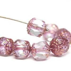 Rose Pink Czech Glass Beads: 10mm Faceted Cathedral Beads (8pc)