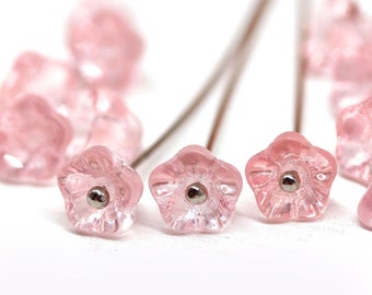 Rose rosa Glockenblume tschechische Glasperlenkappe 6 x 8 mm Ohrringe machen 10Pc - 2502