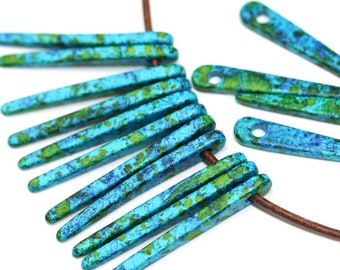 Teal Blue Ceramic Spike Beads: 35mm Top Drilled, Ocean Color (15pc)