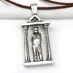 Antique silver Greek statue pendant bead for jewelry making, Greek metal casting hellas charm 1pc - 2701