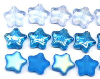 12mm Blue glass star czech beads for jewelry making 15pc