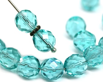 8 mm runde schokobraune facettierte Glasperlen, Böhmische Glasschliffperlen, 15 Stück - 3259
