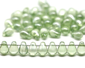 4x6mm Antique green teardrop beads light green tiny czech glass drops top drilled 50Pc - 3264