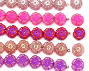 8mm Pink Hibiscus flower Czech glass opal pink gold floral daisy beads red flower