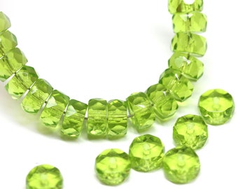 6x3mm Grass green fire polished rondelle beads, Czech glass rondels faceted spacers 25Pc - 2000