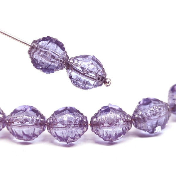 10x8mm Light violet bicone fire polished czech glass beads silver edge, 8Pc - 5658