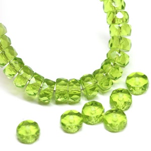 6x3mm Grass green fire polished rondelle beads, Czech glass rondels faceted spacers 25Pc 2000 image 1