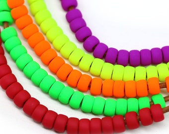 6mm Neon colors Pony beads 2mm hole rondelle Czech glass roller beads, 20pc