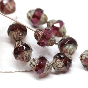 8pc Purple turbine beads, Picasso finish Czech glass fire polished bicone faceted beads 11x10mm - 2869