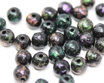 Perle di vetro ceco a cono nero grande da 15 x 10 mm, intarsi in rame